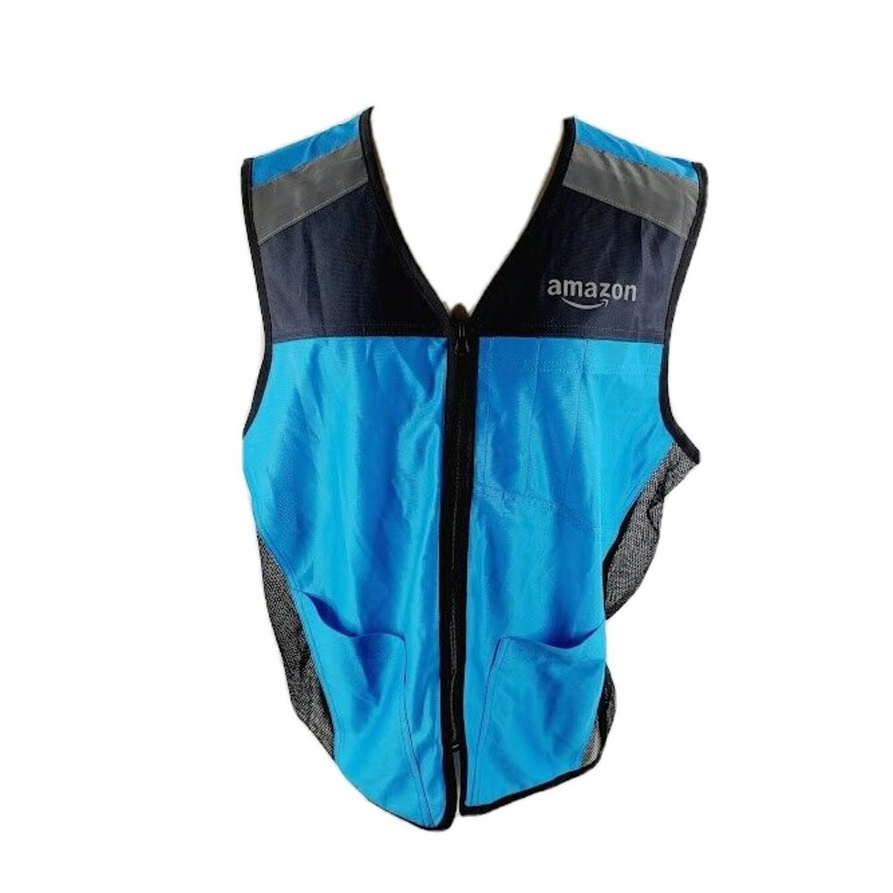 Amazon Mens Blue Black Full Zip Mesh DSP Delivery Driver Flex Vest Size M/L